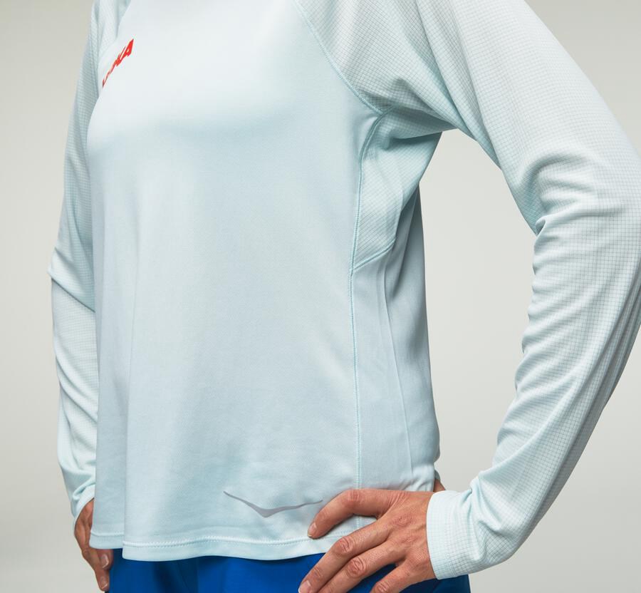 Hoka One One Top Damske Modre - Performance Dlho Sleeve - 54108-RNMJ